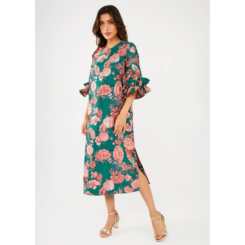 Abbey Glass Women's Size Medium Forest Floral Jacquard Bronwyn Midi Dress $325 - Picture 4 of 13
